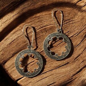 Scalloped Hoop Earrings Antique Silver Dangle Earrings Boho Chic Ethnic